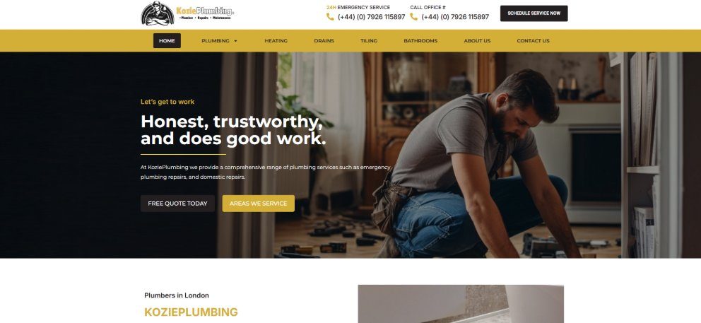 KoziePlumbing website — responsive web design for a South London plumbing and heating company by Sitellus